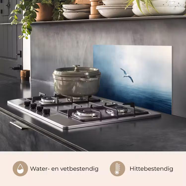 Spatscherm keuken - Meeuw - Wit - Zee - Mistig — 7