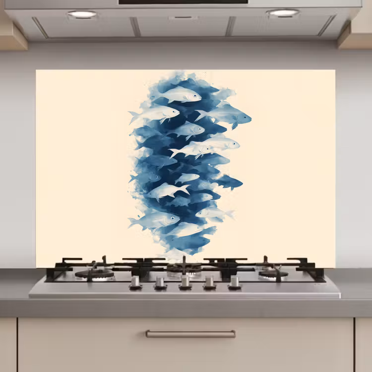 Spatscherm keuken - Vissen - Minimalistisch - Blauw — 1