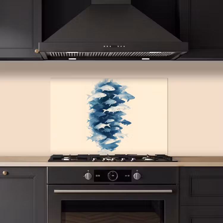 Spatscherm keuken - Vissen - Minimalistisch - Blauw — 2