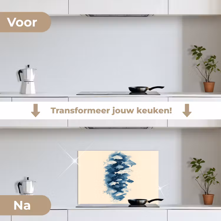 Spatscherm keuken - Vissen - Minimalistisch - Blauw — 3