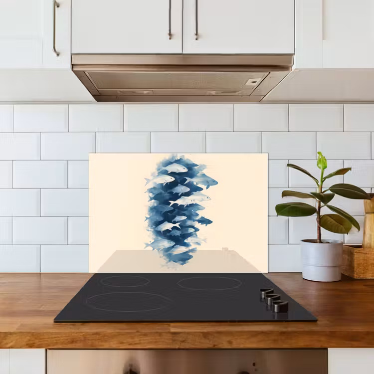 Spatscherm keuken - Vissen - Minimalistisch - Blauw — 6