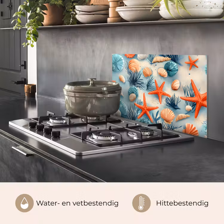 Spatscherm keuken - Zeesterren - Schelpen - Illustratie - Zand — 7