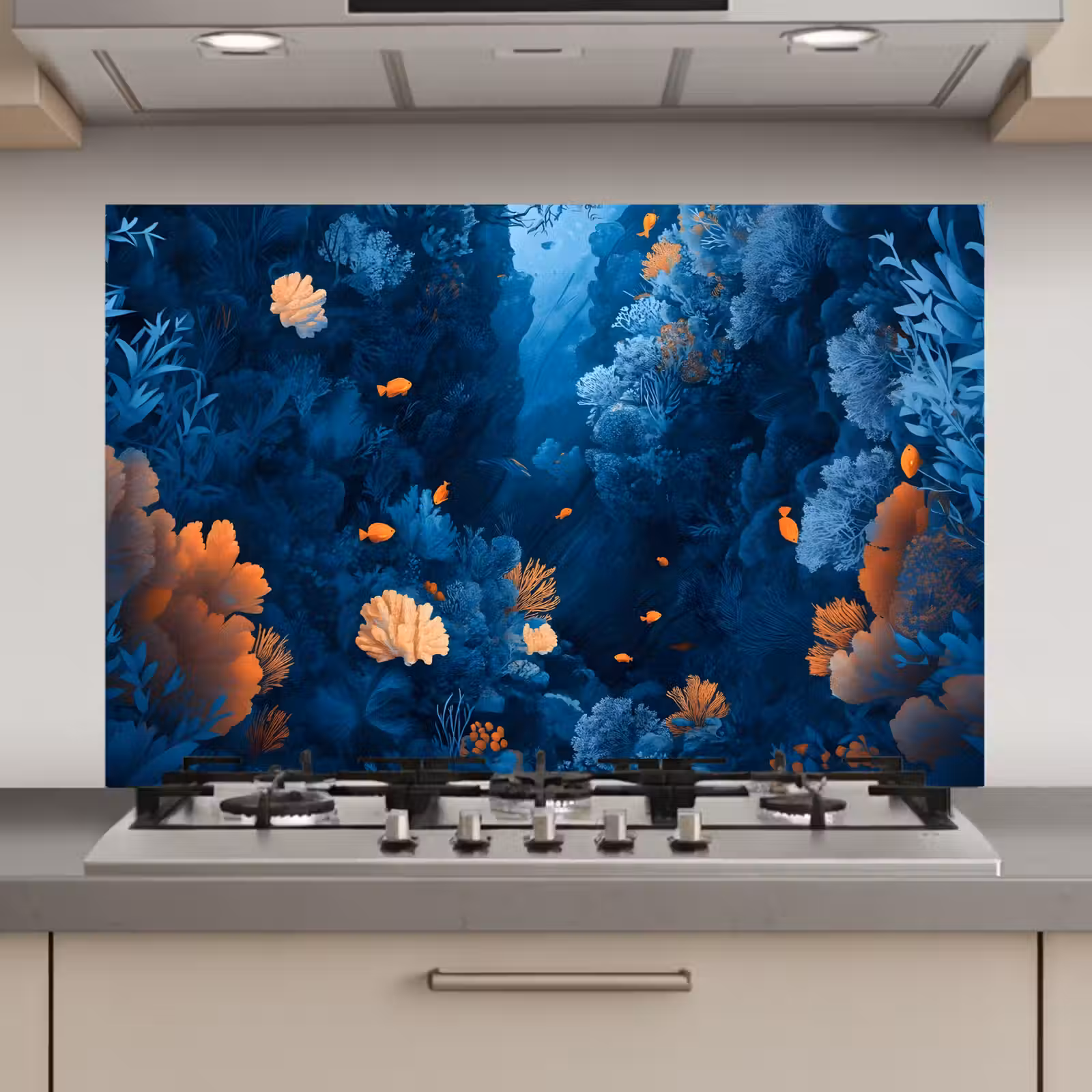 Spatscherm keuken - Koraalrif - Vissen - Oceaan - Blauw — 1