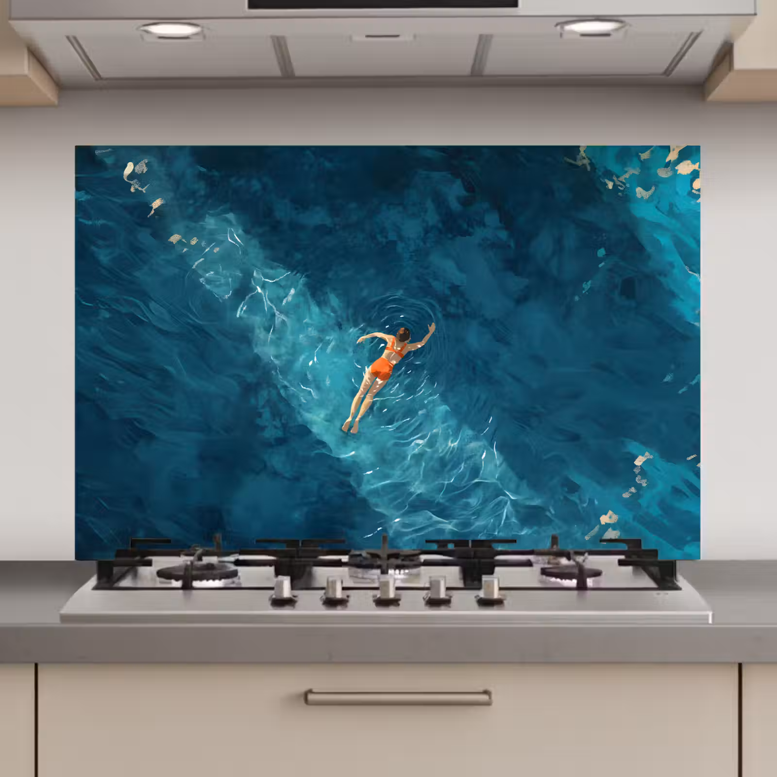 Spatscherm keuken - Vrouw - Water - Bikini - Oranje — 1