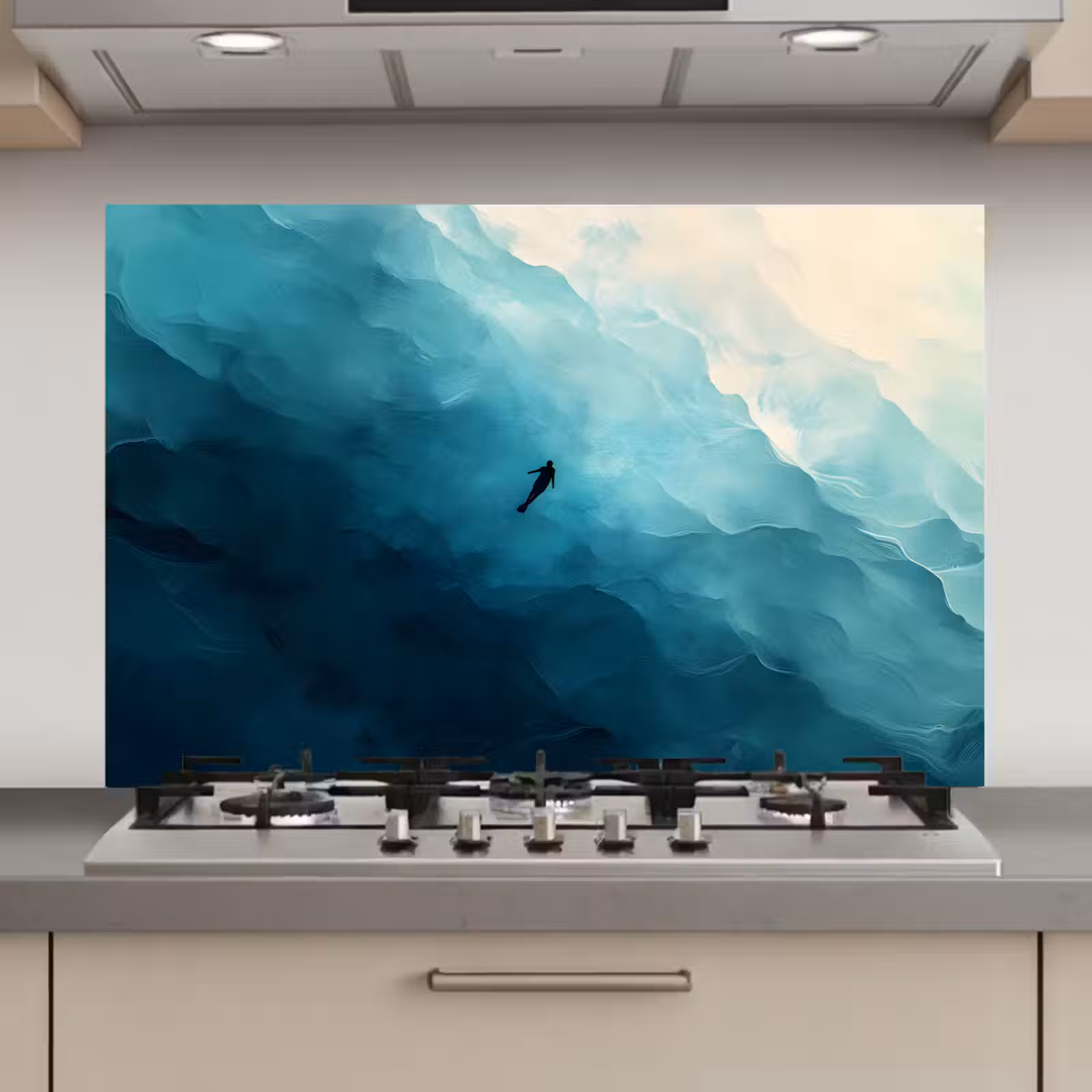 Spatscherm keuken - Zee - Silhouet - Abstract - Blauw — 1