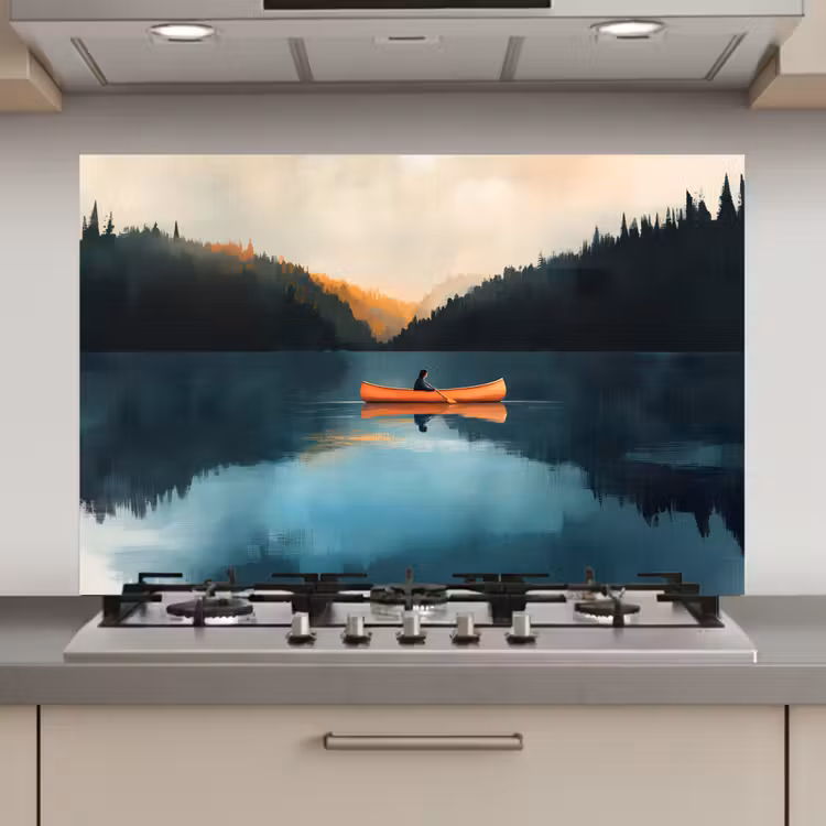 Spatscherm keuken - Bossen - Meer - Kano - Oranje — 1
