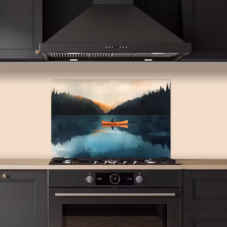 Spatscherm keuken - Bossen - Meer - Kano - Oranje — 2