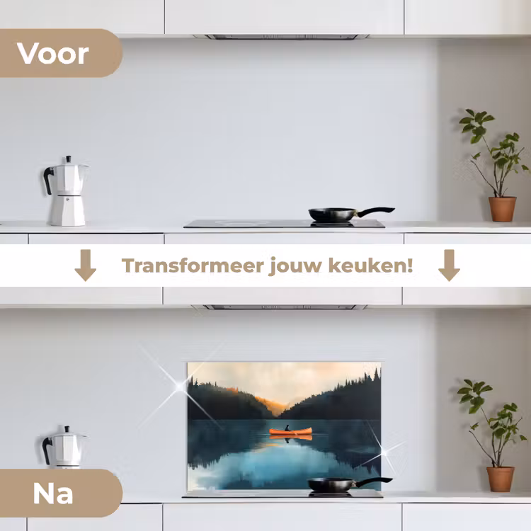 Spatscherm keuken - Bossen - Meer - Kano - Oranje — 3