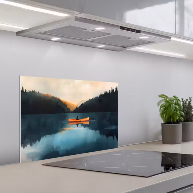 Spatscherm keuken - Bossen - Meer - Kano - Oranje — 5