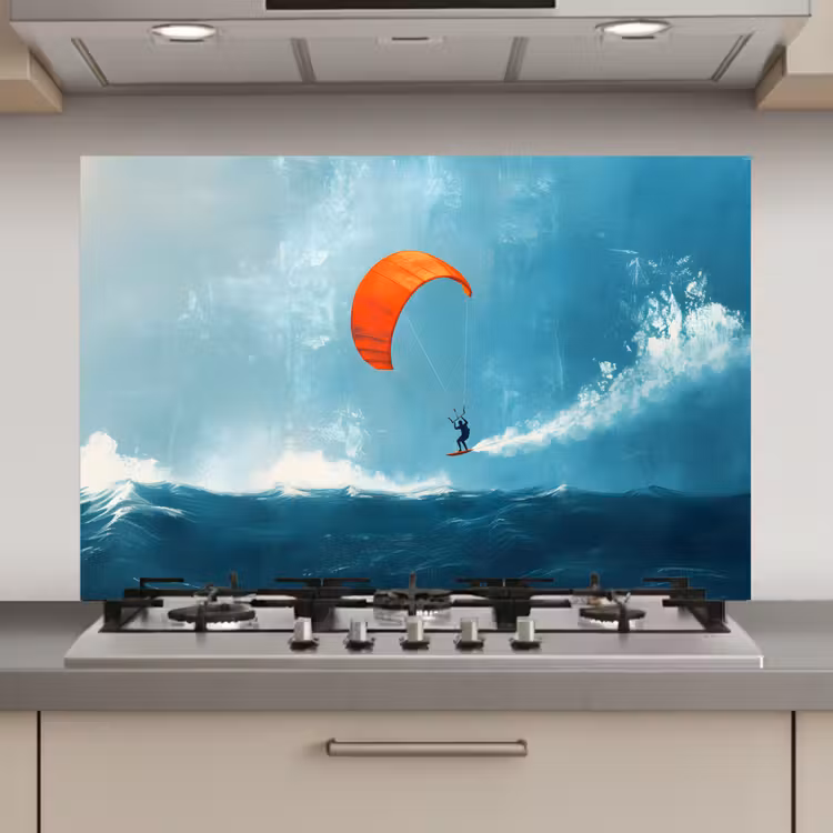 Spatscherm keuken - Kitesurfer - Oranje - Zee - Lucht — 1