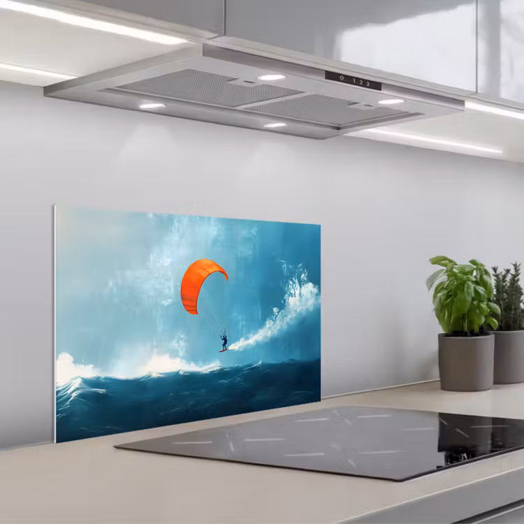 Spatscherm keuken - Kitesurfer - Oranje - Zee - Lucht — 5