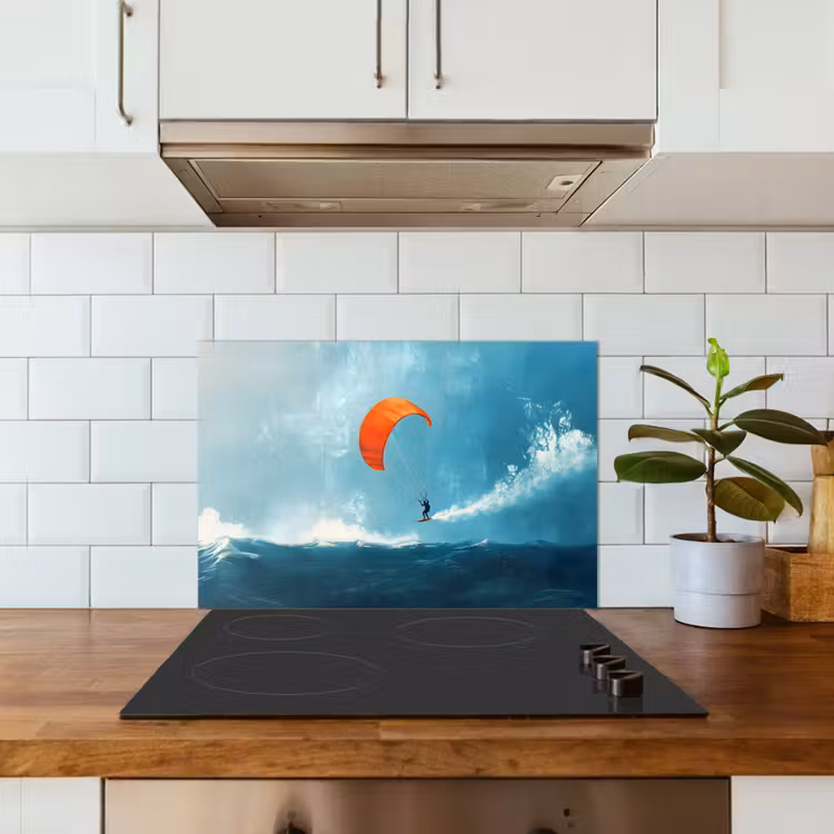 Spatscherm keuken - Kitesurfer - Oranje - Zee - Lucht — 6