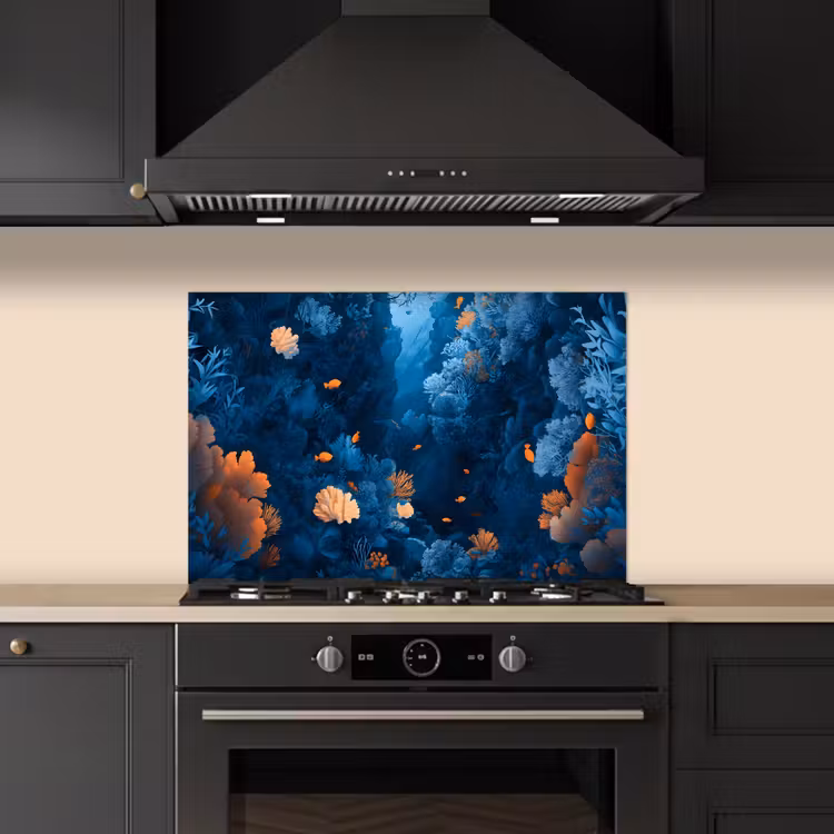 Spatscherm keuken - Koraalrif - Vissen - Oceaan - Blauw — 2