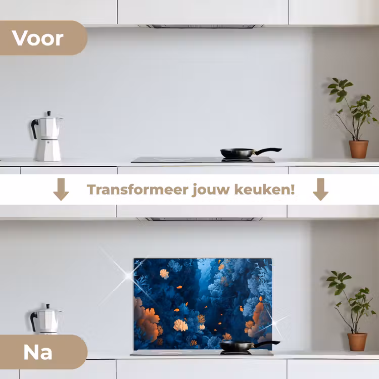 Spatscherm keuken - Koraalrif - Vissen - Oceaan - Blauw — 3