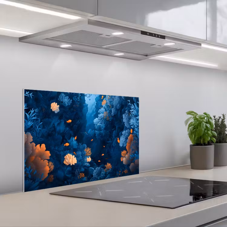 Spatscherm keuken - Koraalrif - Vissen - Oceaan - Blauw — 5