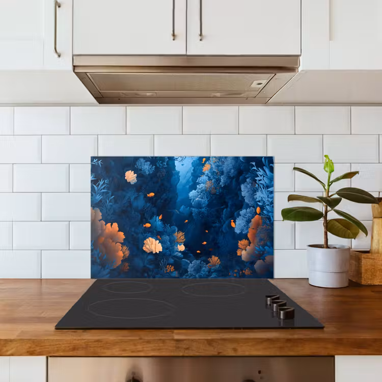 Spatscherm keuken - Koraalrif - Vissen - Oceaan - Blauw — 6