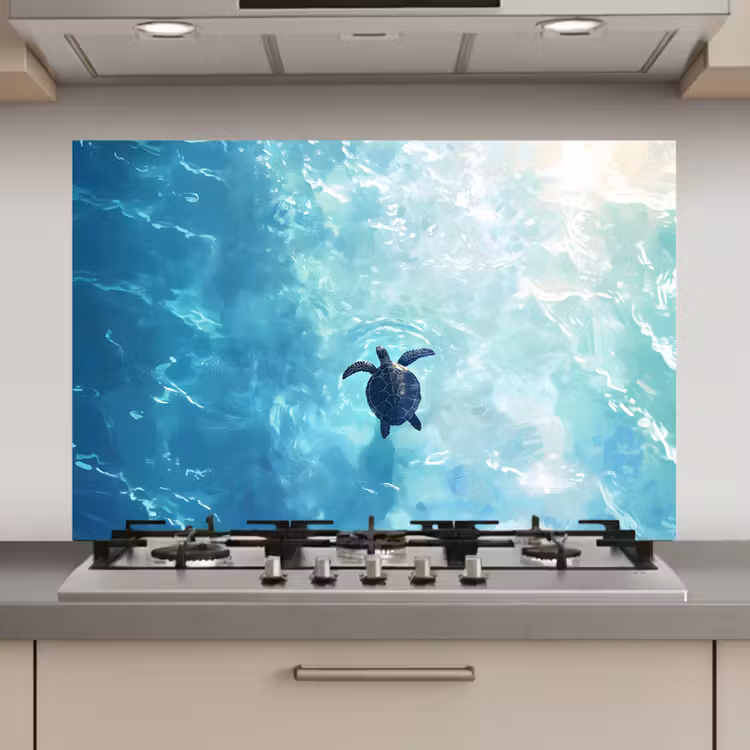 Spatscherm keuken - Schildpad - Zee - Blauw - Schittering — 1
