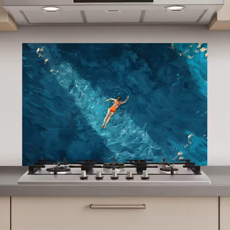 Spatscherm keuken - Vrouw - Water - Bikini - Oranje — 1