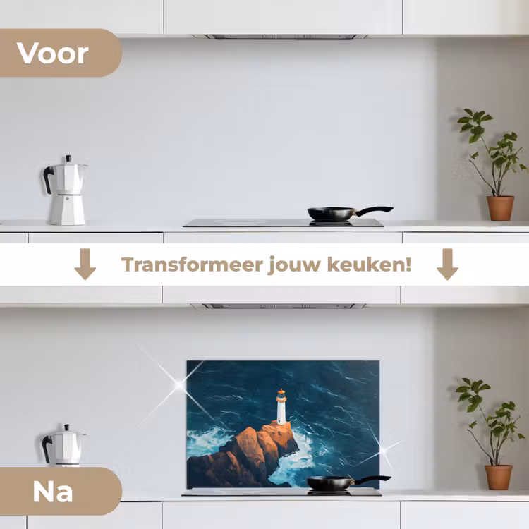 Spatscherm keuken - Vuurtoren - Rots - Zee - Golven — 3