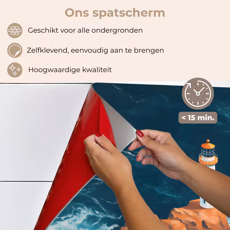 Spatscherm keuken - Vuurtoren - Rots - Zee - Golven — 4