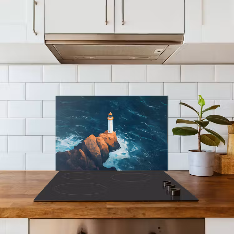 Spatscherm keuken - Vuurtoren - Rots - Zee - Golven — 6