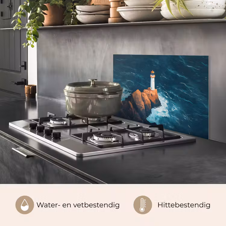 Spatscherm keuken - Vuurtoren - Rots - Zee - Golven — 7