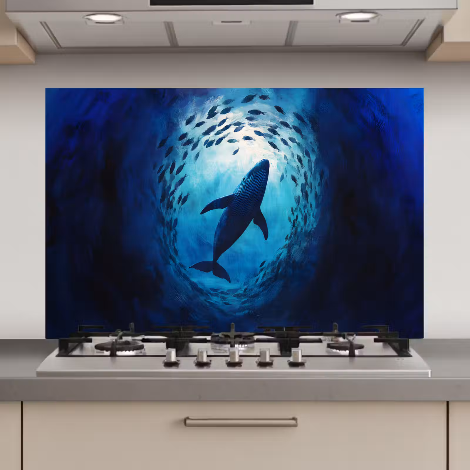 Spatscherm keuken - Walvis - Vissen - Donkerblauw — 1