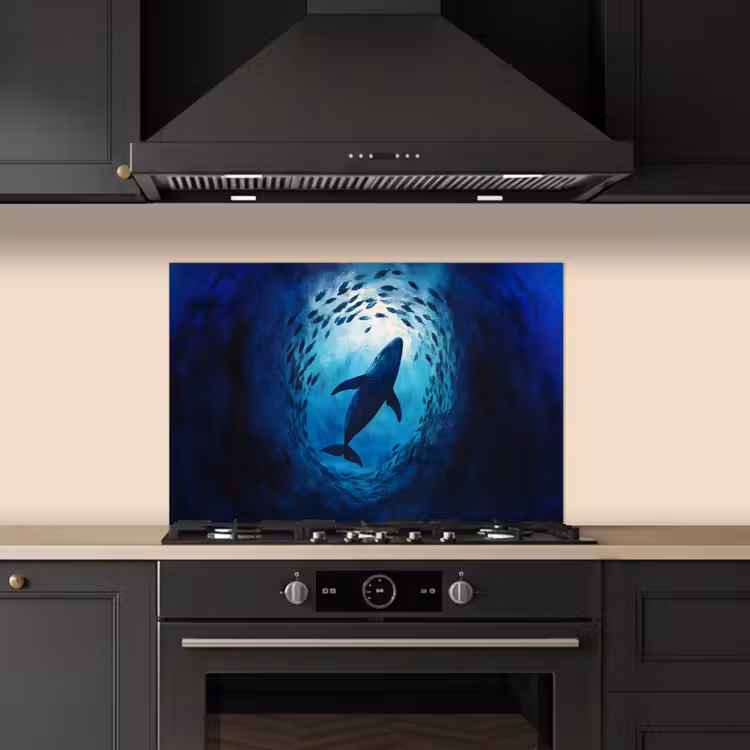Spatscherm keuken - Walvis - Vissen - Donkerblauw — 2