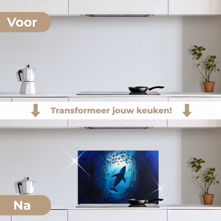 Spatscherm keuken - Walvis - Vissen - Donkerblauw — 3
