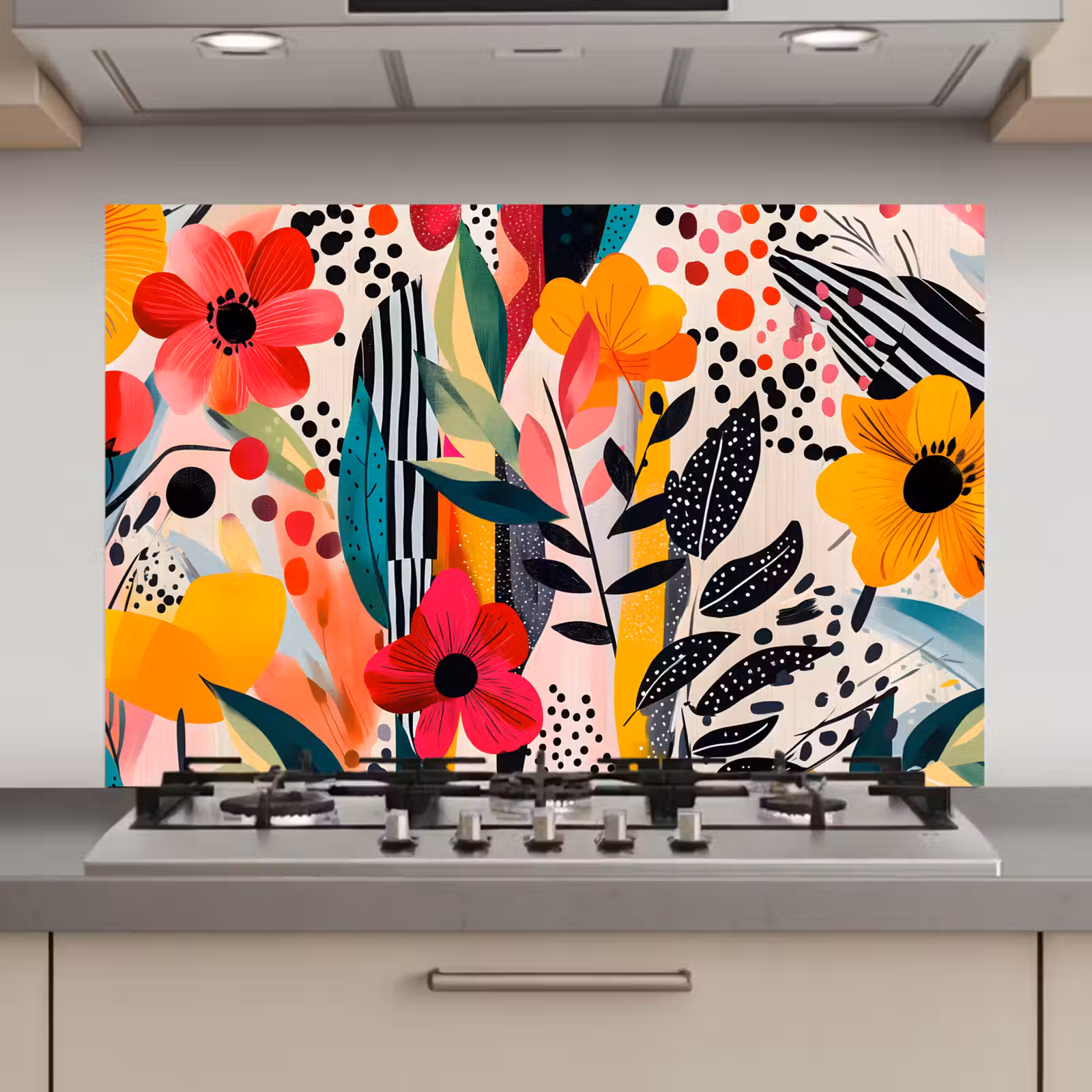 Spatscherm keuken - Bloemen - Bladeren - Abstract - Kleurrijk — 1