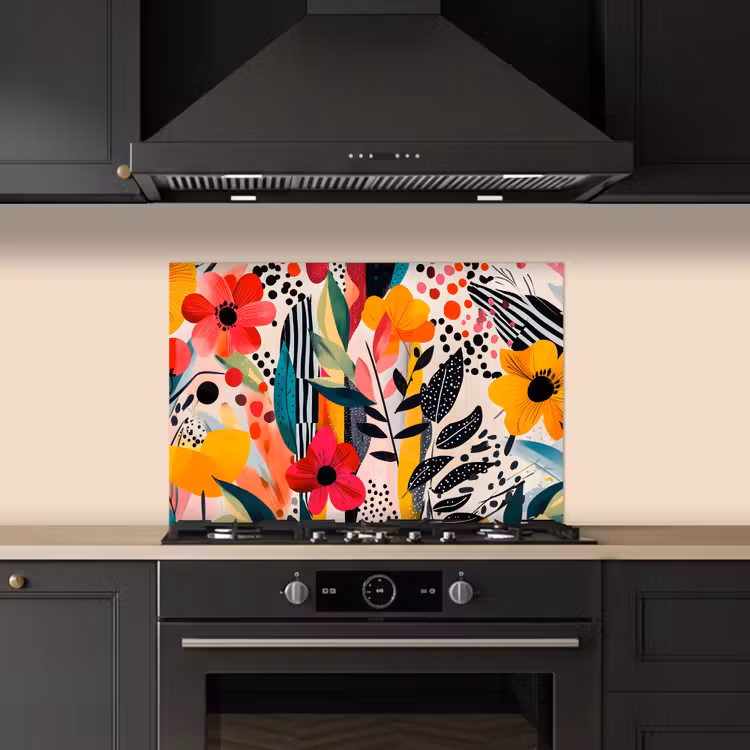 Spatscherm keuken - Bloemen - Bladeren - Abstract - Kleurrijk — 2
