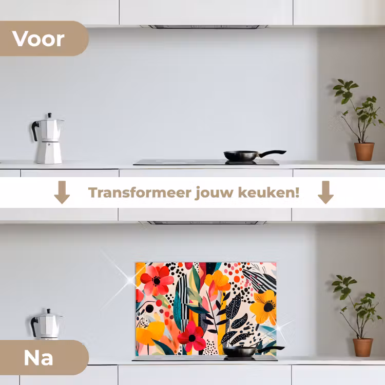 Spatscherm keuken - Bloemen - Bladeren - Abstract - Kleurrijk — 3