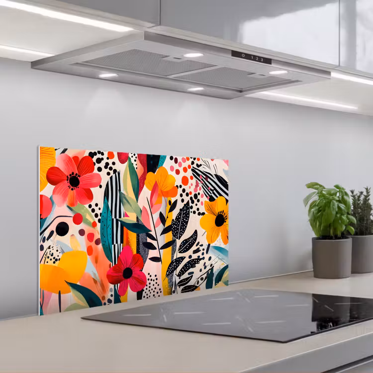 Spatscherm keuken - Bloemen - Bladeren - Abstract - Kleurrijk — 5