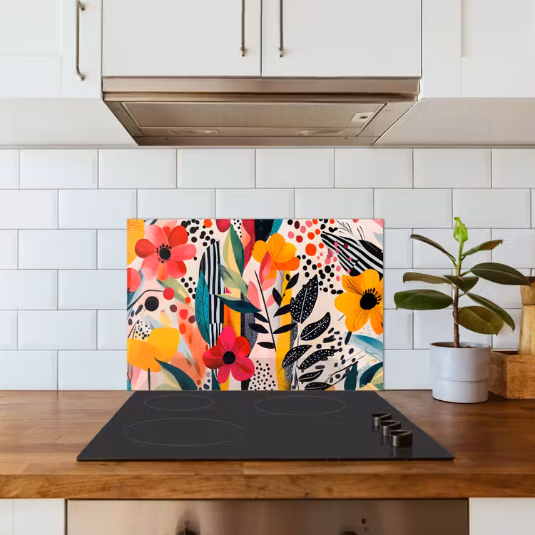 Spatscherm keuken - Bloemen - Bladeren - Abstract - Kleurrijk — 6