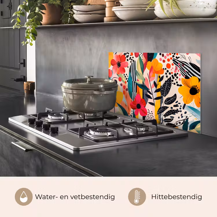 Spatscherm keuken - Bloemen - Bladeren - Abstract - Kleurrijk — 7