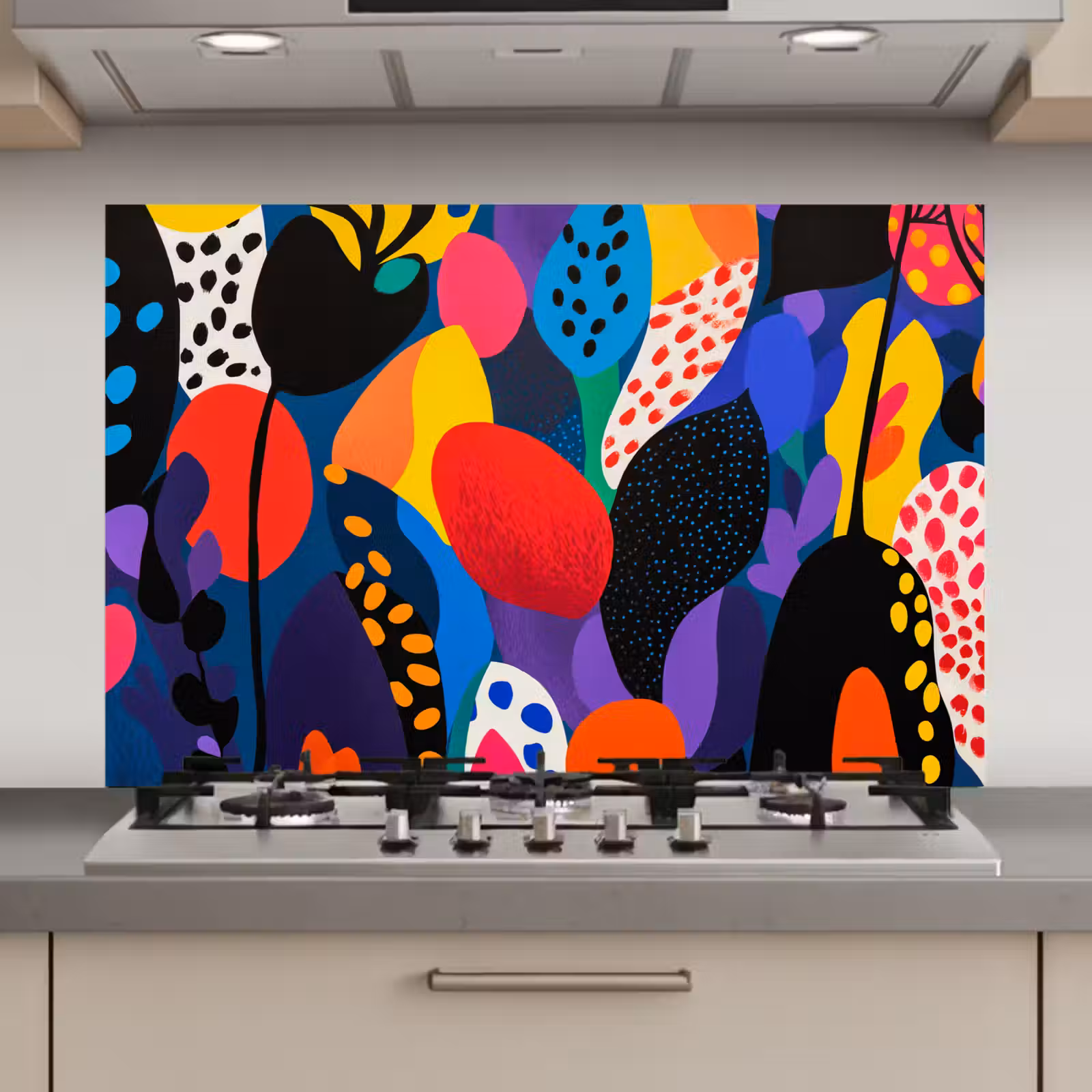 Spatscherm keuken - Bloemen - Bladeren - Abstract - Rood — 1