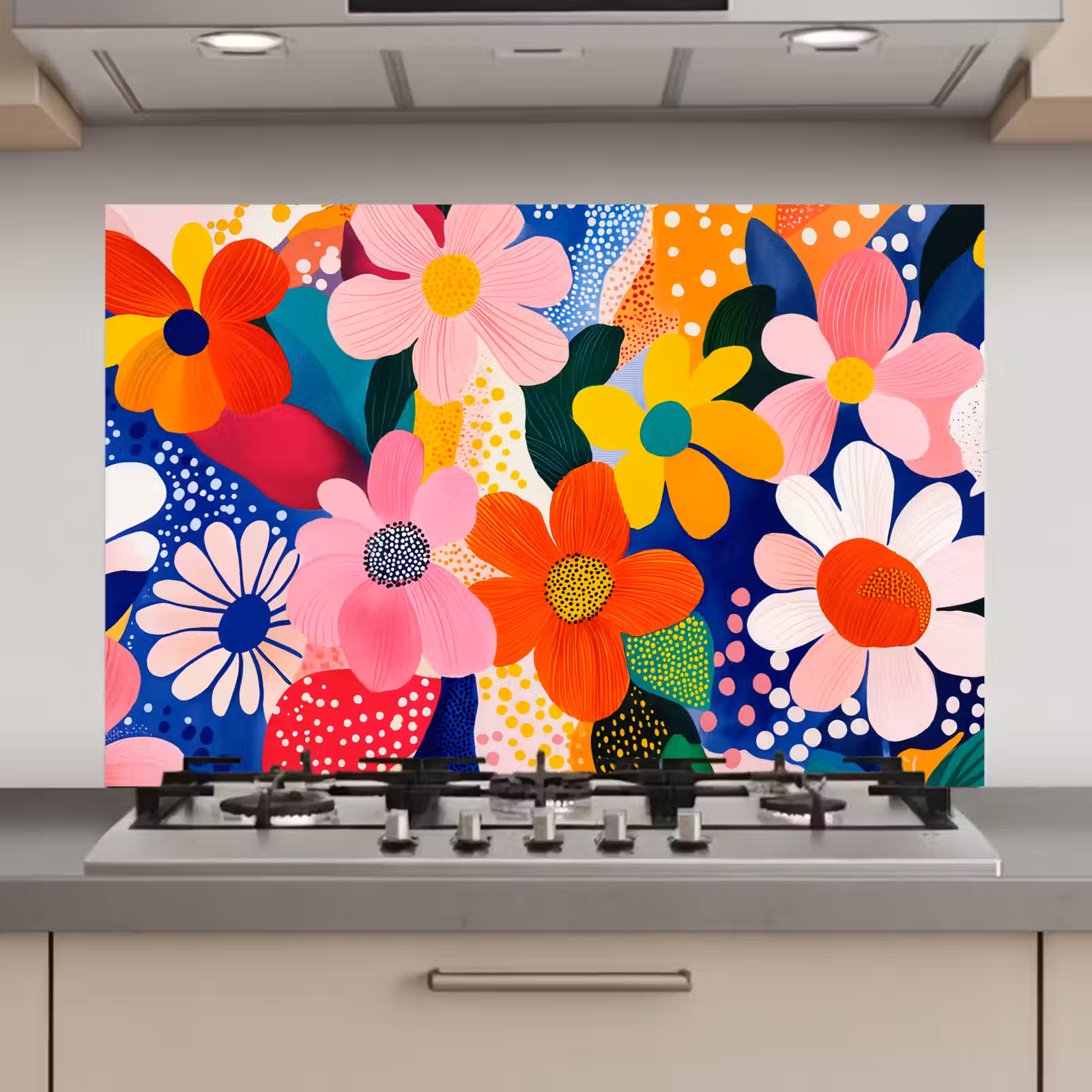 Spatscherm keuken - Bloemen - Kleurrijk - Stippen — 1