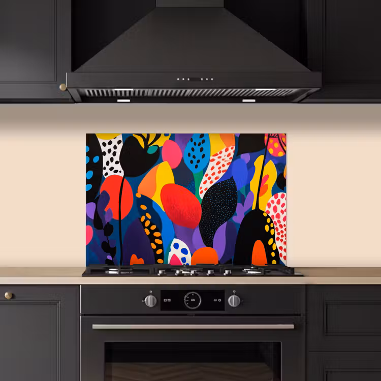 Spatscherm keuken - Bloemen - Bladeren - Abstract - Rood — 2