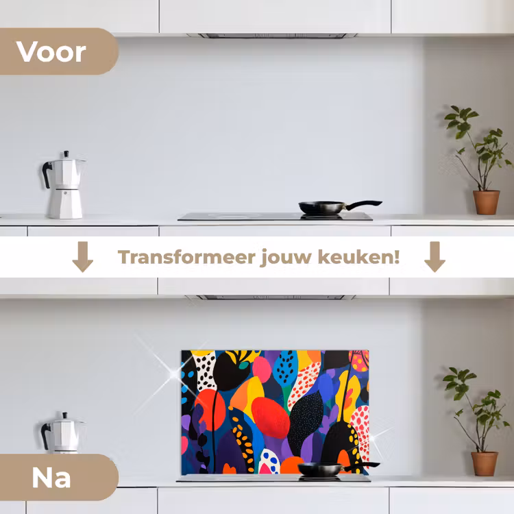 Spatscherm keuken - Bloemen - Bladeren - Abstract - Rood — 3