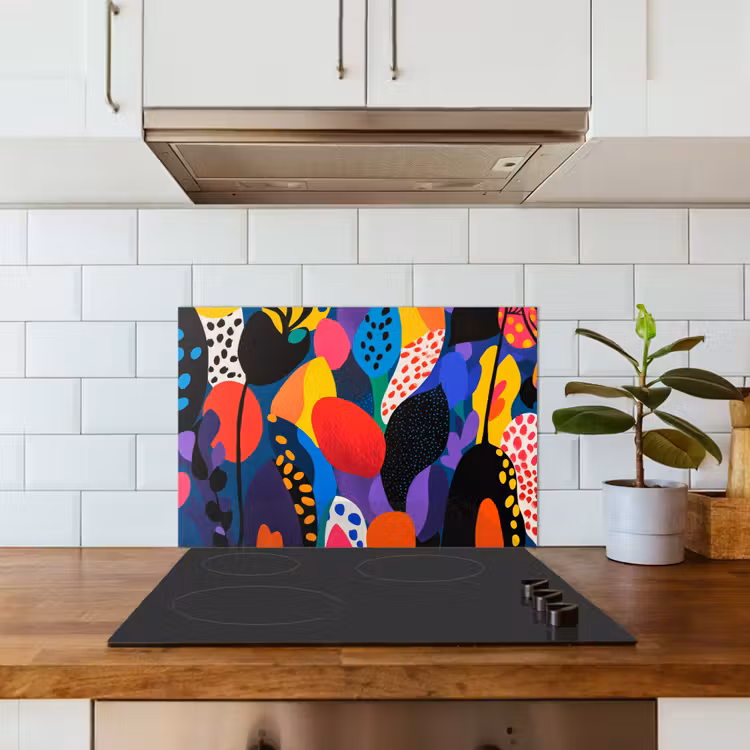 Spatscherm keuken - Bloemen - Bladeren - Abstract - Rood — 6
