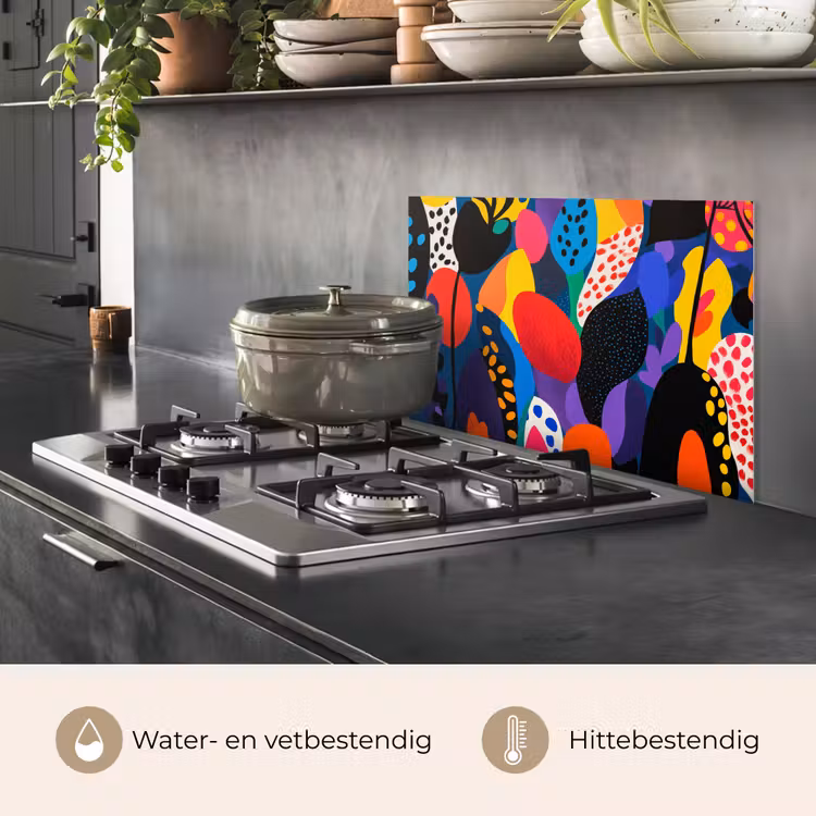 Spatscherm keuken - Bloemen - Bladeren - Abstract - Rood — 7
