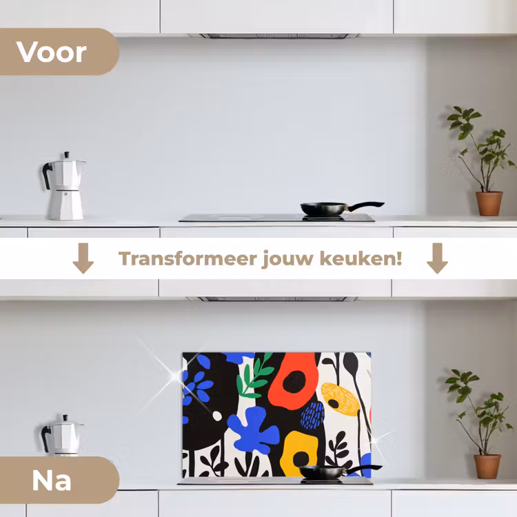 Spatscherm keuken - Bloemen - Bladeren - Abstract - Zwart — 3