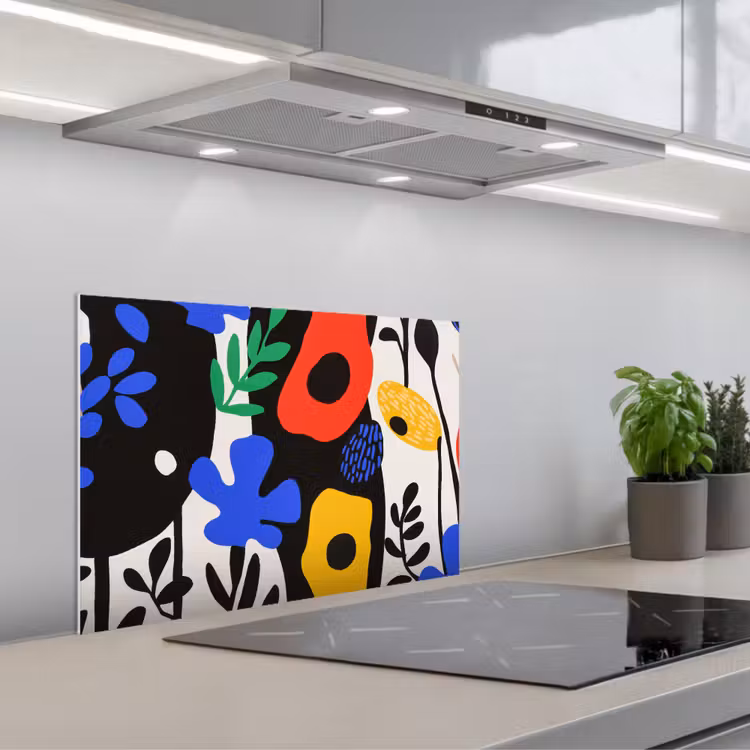 Spatscherm keuken - Bloemen - Bladeren - Abstract - Zwart — 5