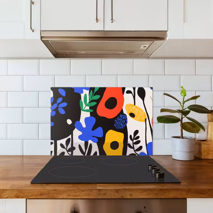 Spatscherm keuken - Bloemen - Bladeren - Abstract - Zwart — 6