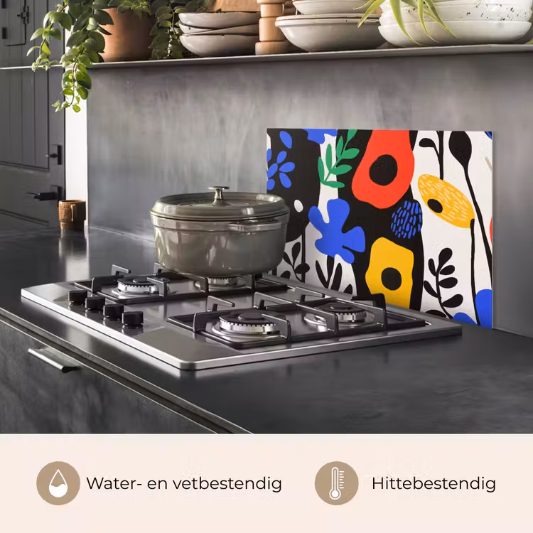 Spatscherm keuken - Bloemen - Bladeren - Abstract - Zwart — 7