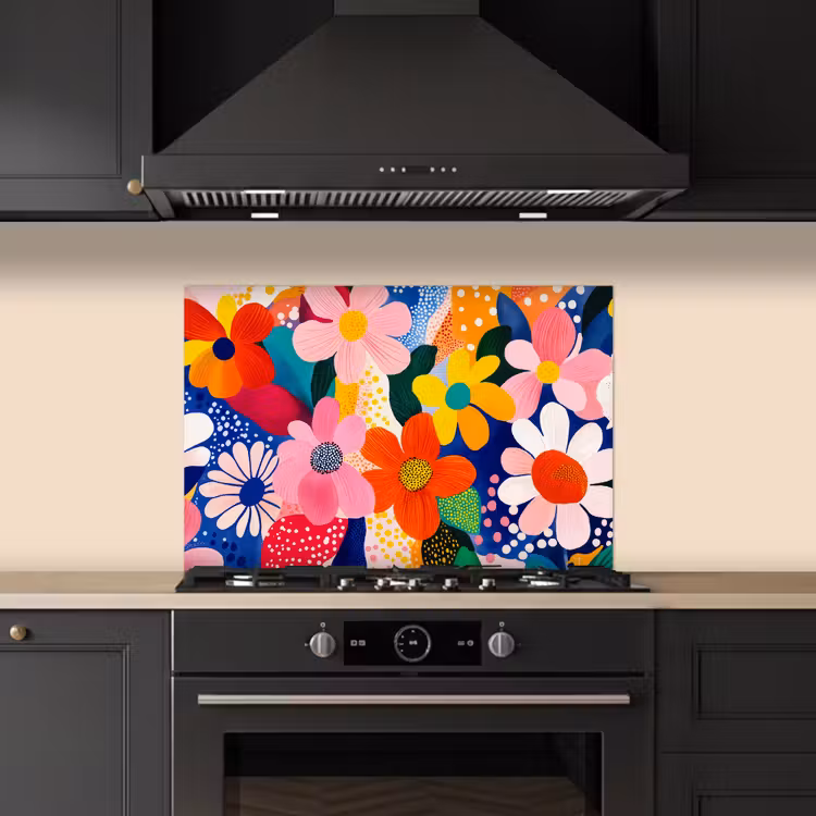 Spatscherm keuken - Bloemen - Kleurrijk - Stippen — 2