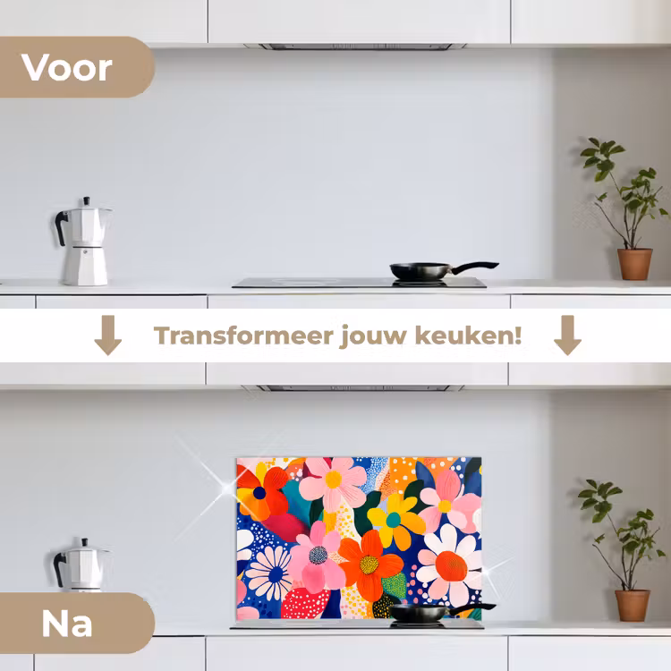 Spatscherm keuken - Bloemen - Kleurrijk - Stippen — 3