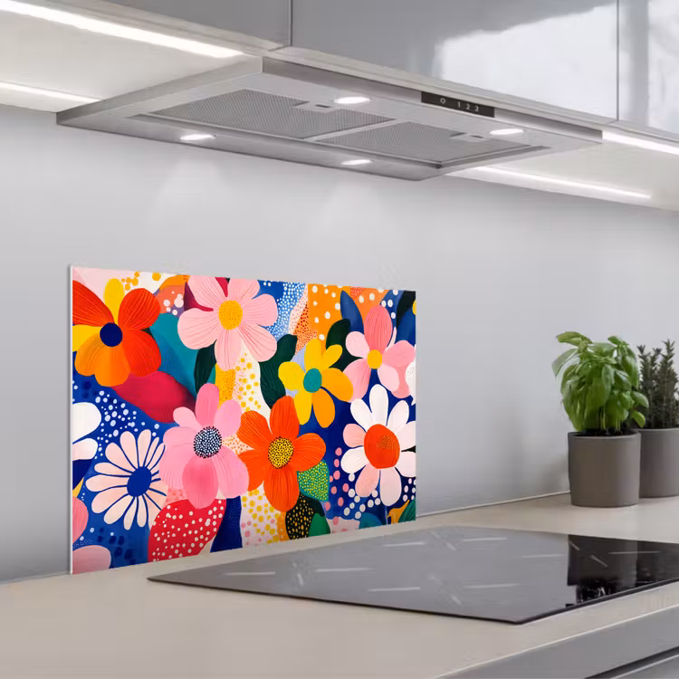Spatscherm keuken - Bloemen - Kleurrijk - Stippen — 5