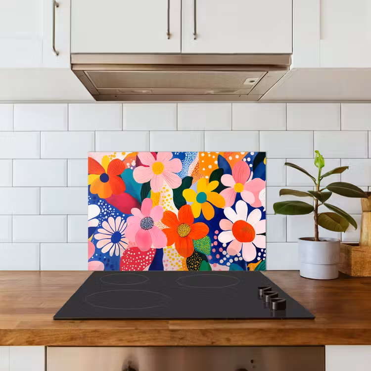 Spatscherm keuken - Bloemen - Kleurrijk - Stippen — 6
