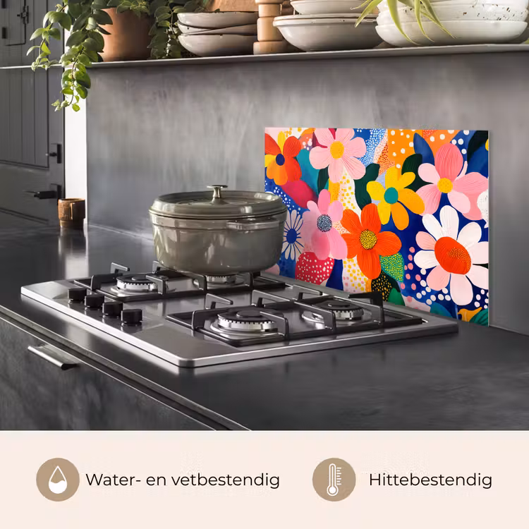 Spatscherm keuken - Bloemen - Kleurrijk - Stippen — 7